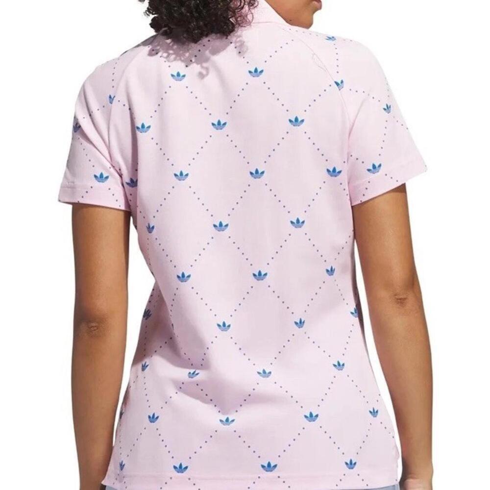 $90 NWT Women's Medium adidas Originals Printed Trefoil Golf Polo Pink Blue - Picture 6 of 8